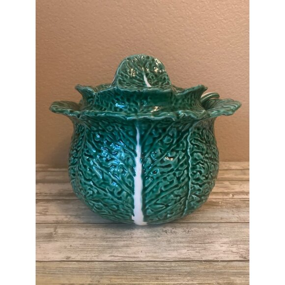 Vintage Green Cabbage Leaf Soup Tureen Set with Ladle - No Maker’s Mark - Picture 13 of 13